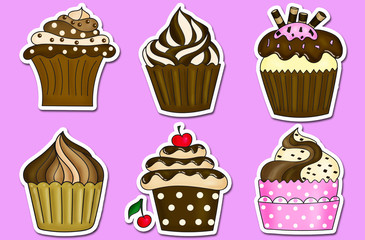 six cupcakes stickers collection
