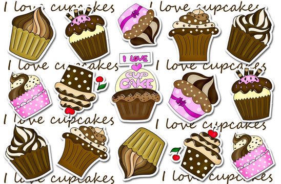 cupcakes stickers collection background on white