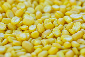 very closeup of split yellow mung beans