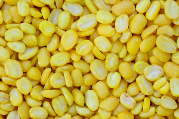 very closeup of split yellow mung beans