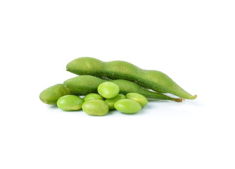 green soybeans on white background