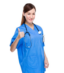 Asian doctor woman with thumb up