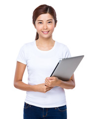 Woman hold with laptop