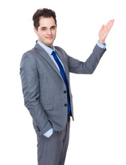 Businessman with hand show with blank sign