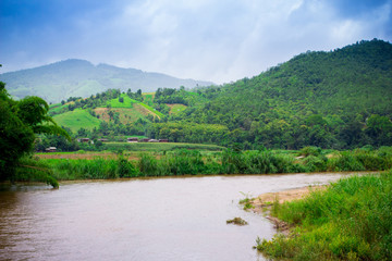 Natural scene of river and mountain in Chiagmai, Thailand