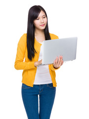 Woman use portable laptop