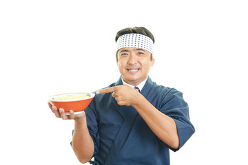 笑顔のラーメン職人