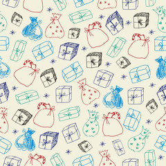Sketchy gifts. Seamless pattern.