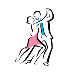Plakat dancing couple, outlined vector sketch