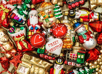 colorful christmas baubles, toys and ornaments