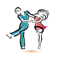 Plakat jive dancing couple, outlined vector sketch