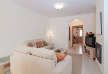 Comfortable lounge room interior with warm colors.