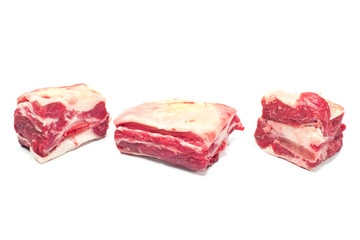 Raw beef ribs on white background