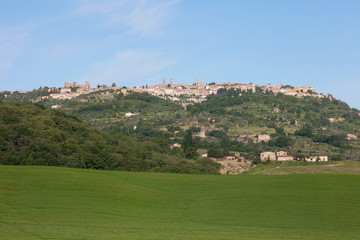 Panoramic view of ancient Italian city of Montalchino, Tuscany