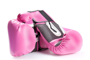 Pair of pink boxing gloves isolated on white