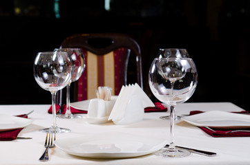Table in Fancy Restaurant Set for Dinner
