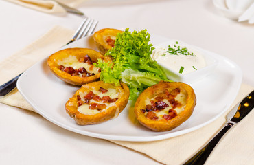 Potato Skins Appetizer with Cheese and Bacon