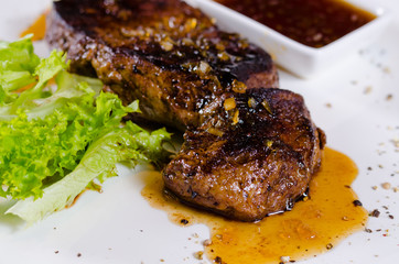 Tasty Grilled Steak Dish with Hot Chili Sauce