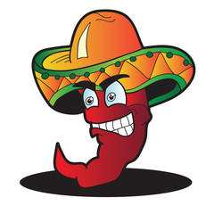 Mexican pepper cartoon character isolated on white