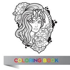tattoo design of nice girl with long curly hair