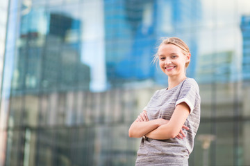 Young woman in business district of Paris