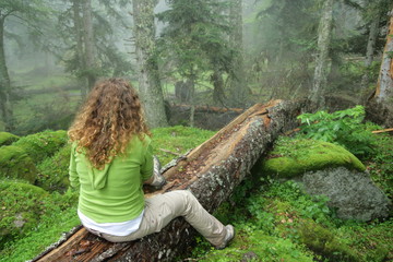 Personne méditant dans un bois