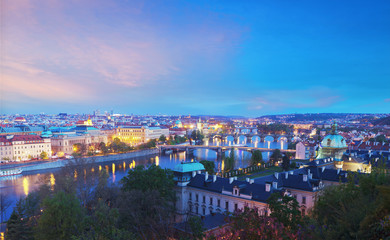 Fototapeta premium Panoramic view of Prague bridges over Vltava river