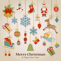 Christmas New Year sticker label decorations postcard template
