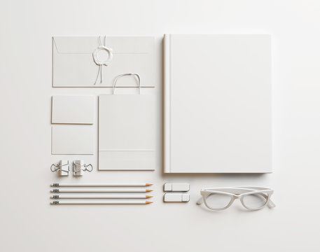 Set of white elements on paper background