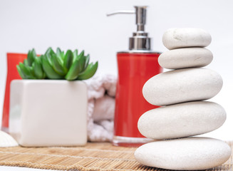 Spa Settings on beige  stick straw mat