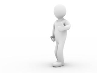 man showing thumbs up on white background.