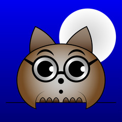 brown owl with glasses and with the Moon