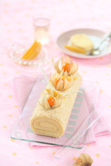 Tropical Swiss Roll Cake with Mango Cream Cheese Filling