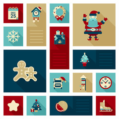 Flat modern style Christmas decorations icon set
