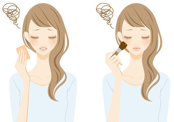 メイクをする女性　困る