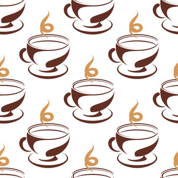 Steaming cup of coffee seamless pattern