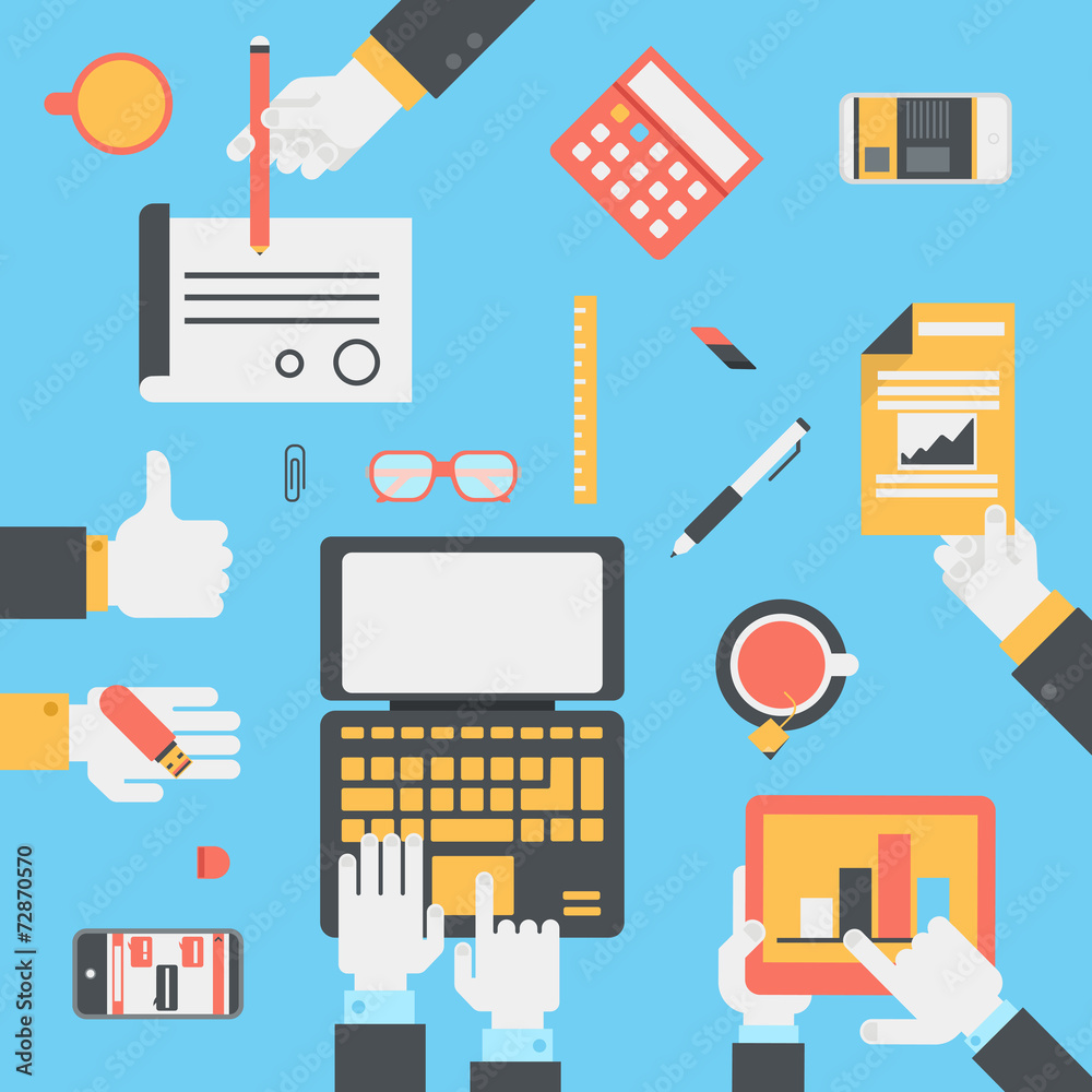 Canvas Prints flat style modern business technology desktop hands icon set