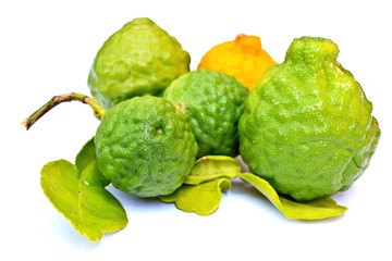Kaffir lime on white background