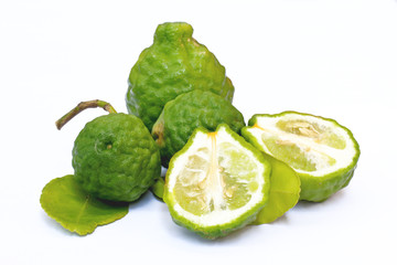 Kaffir lime on white background
