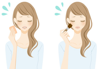 メイクをする女性 焦る