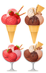 Two sorts of icercream. strawberry and chocolate one