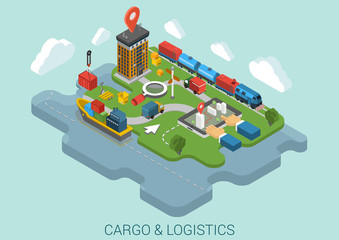 Flat 3d isometric cargo delivery business concept vector