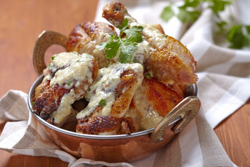 Roasted chicken with creamy garlic sauce
