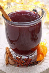 Hot mulled wine with christmas spices