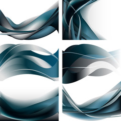 Set waves abstract background blue dark isolated