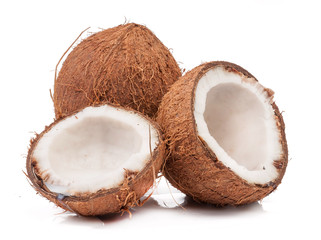 Two coconut one of which split isolated - 72874950
