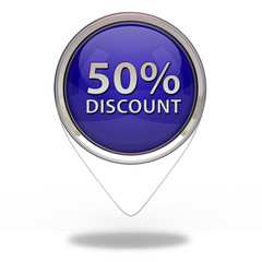 Discount 50 pointer icon on white background
