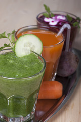 Vegetable drinks from cucumbers, carrots and beets.