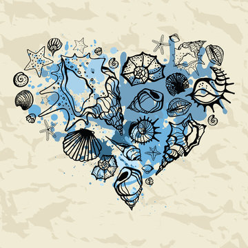 Heart of the shells. Hand drawn illustration