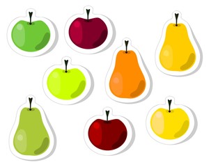 Red, green, yellow, orange, apple and pear fruit stickers